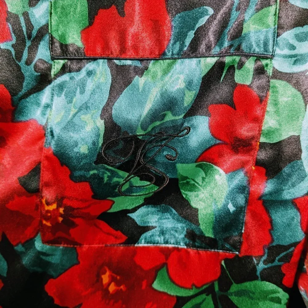 Vintage Gold Label Victoria's Secret Green & Red Floral Pajama Top Size S